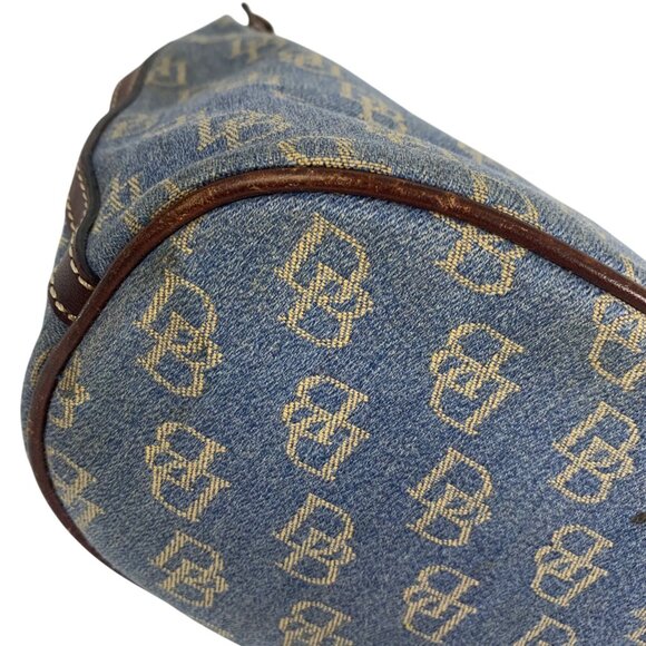 Dooney Bourke Blue Denim Jeans DB Logo Brown Leather Mini Hobo Bag Vintage Y2K - Picture 7 of 16